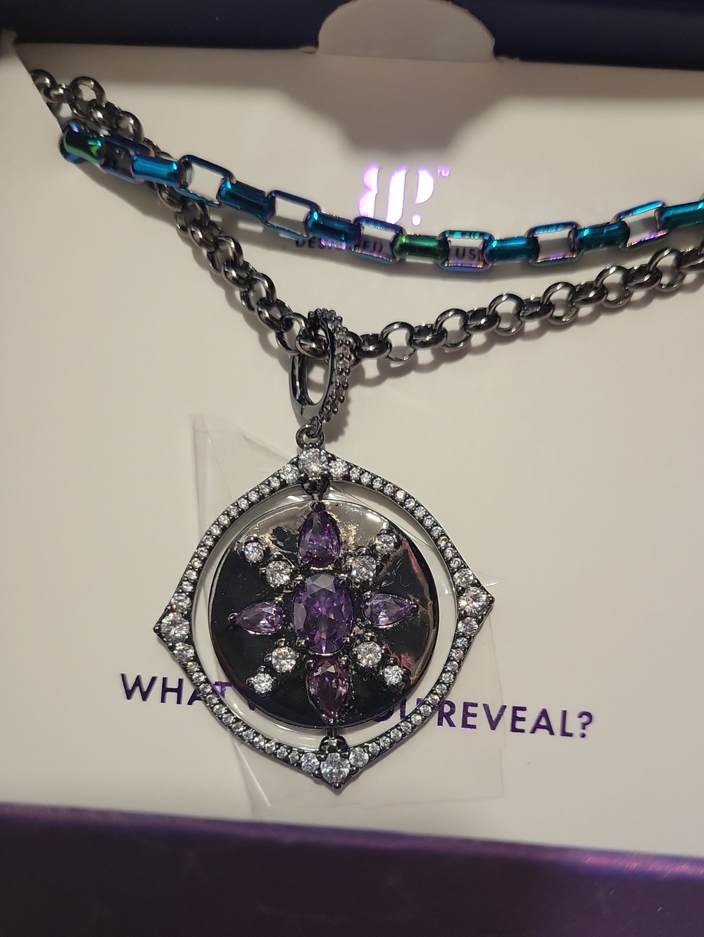 Amethyst Crystal Halo Pendant Necklace - Purple